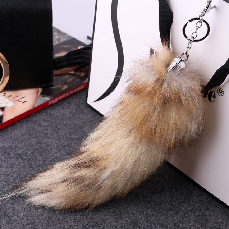 Plush Fox Tail Keychain Soft Natural Fur Pom Pom Charm 6
