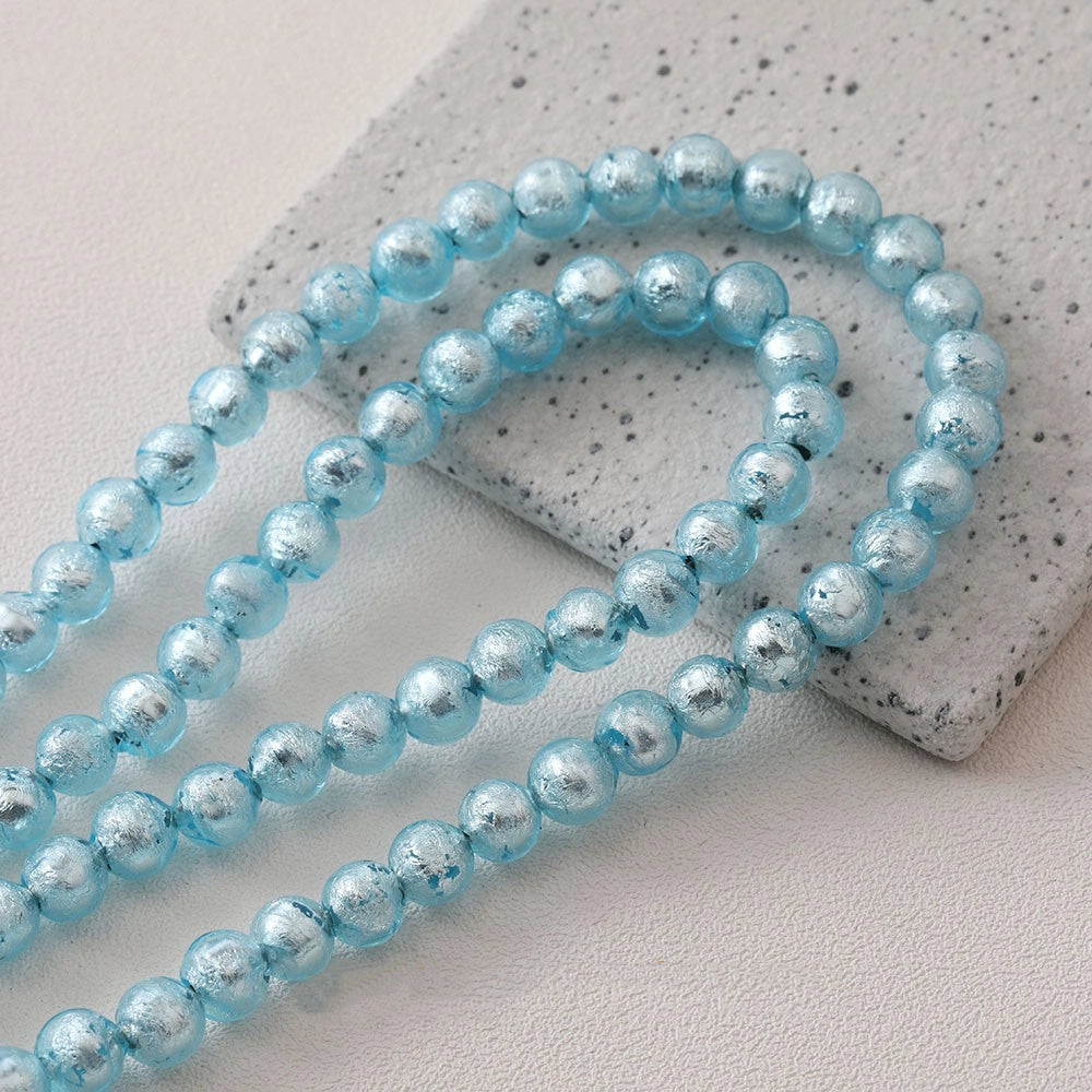 Lampwork Glass Beads Round Wrinkle Silver Foil Filled 8mm 12mm 5pcs 8