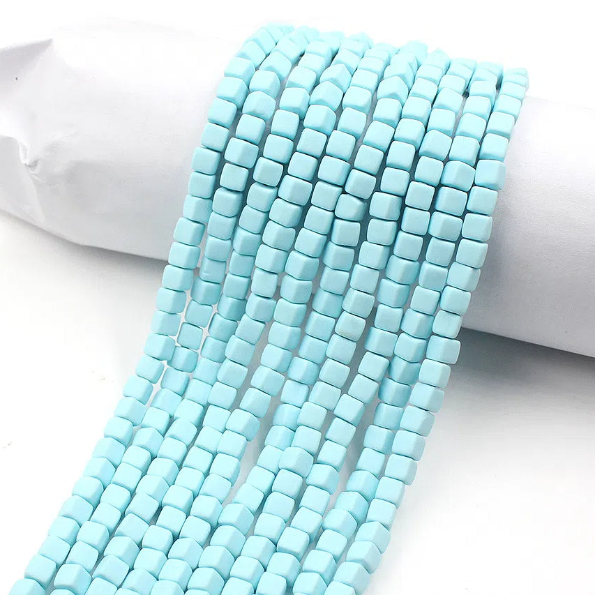 Cube Clay Beads 6mm Solid Color Polymer Matte Finish 10strands 22