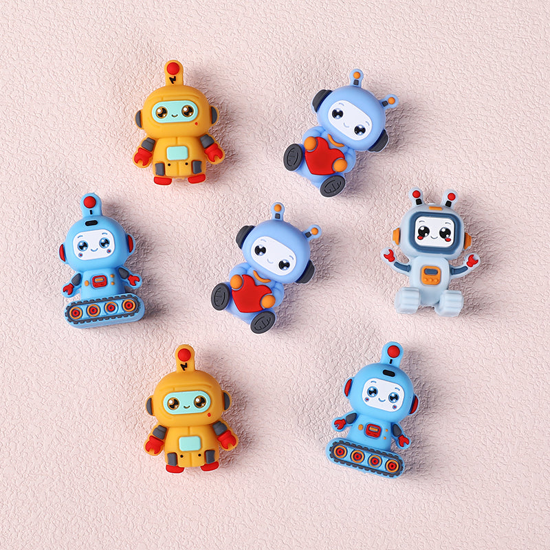 Silicone 3D Focal Beads Love Robot Holding Heart 20pcs 7
