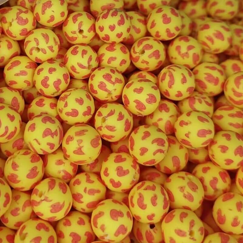 15mm Silicone Beads Multi Base Cute Duck Print 50pcs