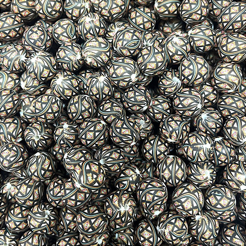 15mm Silicone Beads Printed Grids Design 50pcs 2