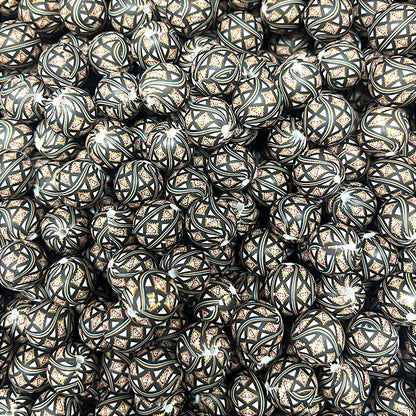 15mm Silicone Beads Printed Grids Design 50pcs 2