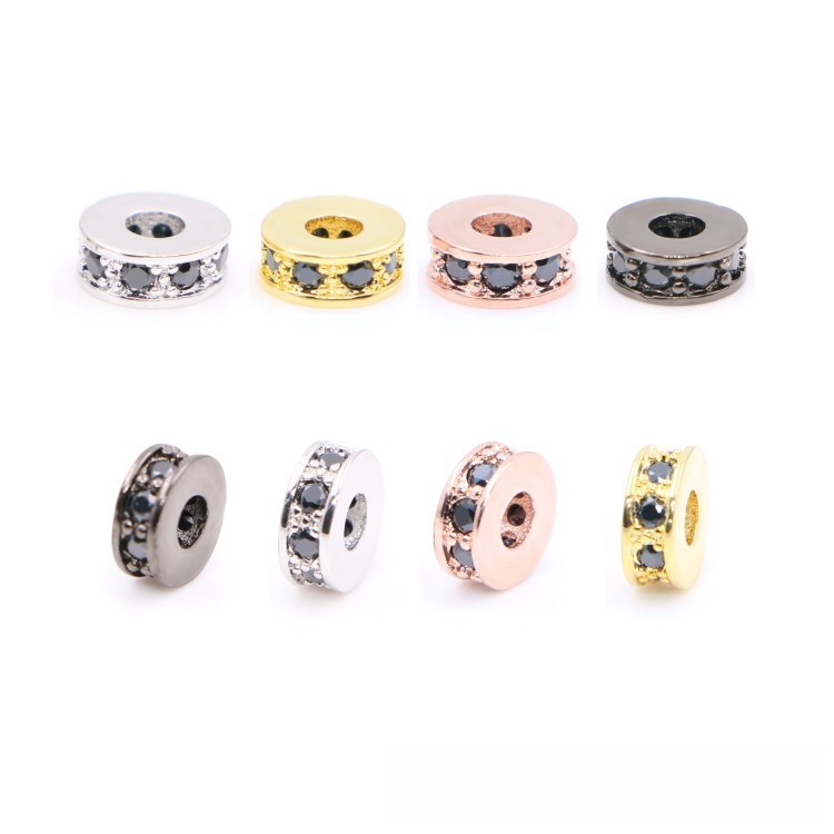 Copper Round Spacer Beads 8mm Inlaid Zircon 10pcs