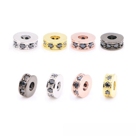 Copper Round Spacer Beads 8mm Inlaid Zircon 10pcs