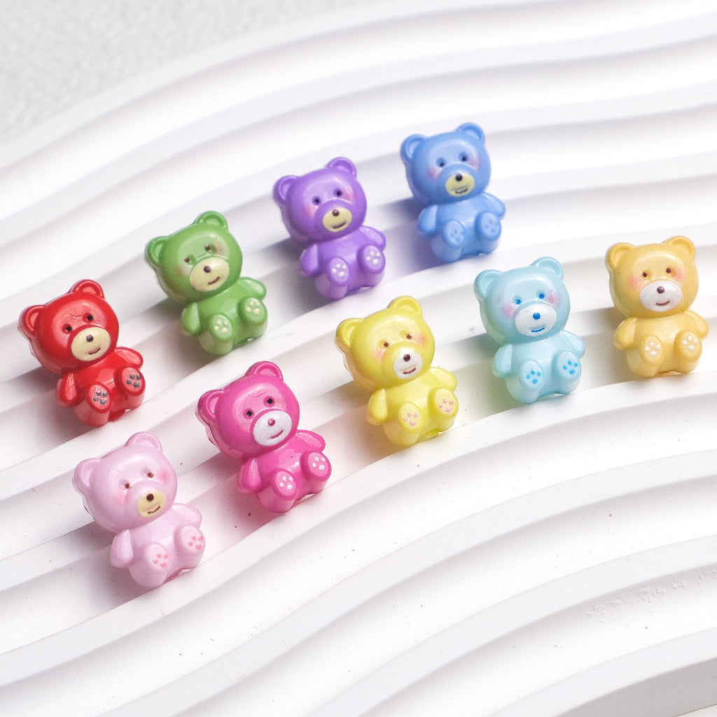 Cartoon Printed Teddy Bear Acrylic Beads 16mm Colorful Mixed 50pcs