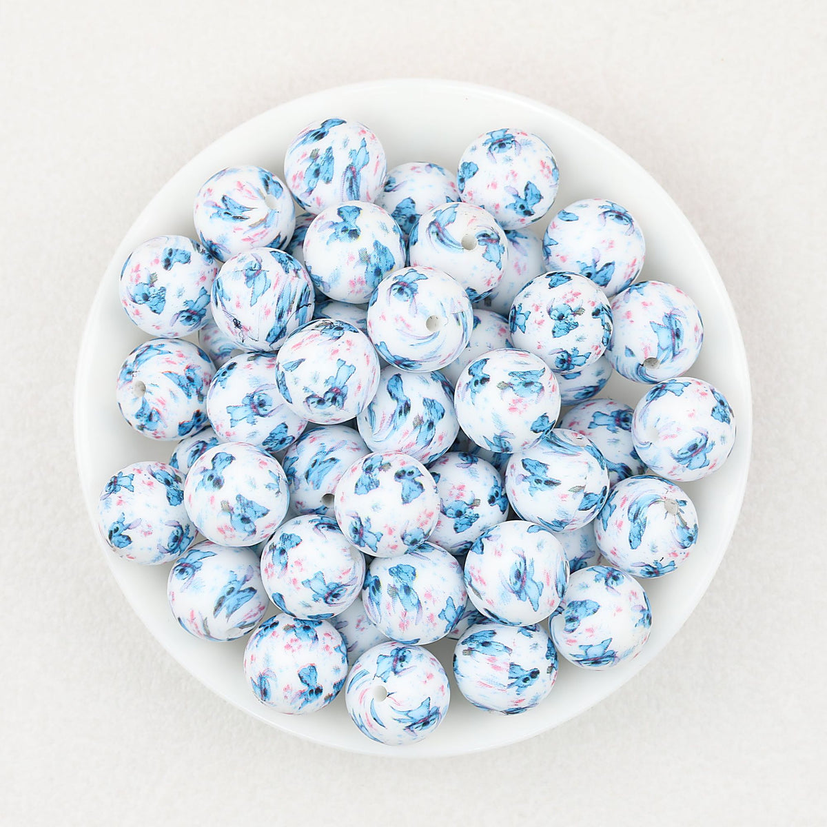 15mm Printed Silicone Beads Cartoon Character Designs 50pcs - Stitch