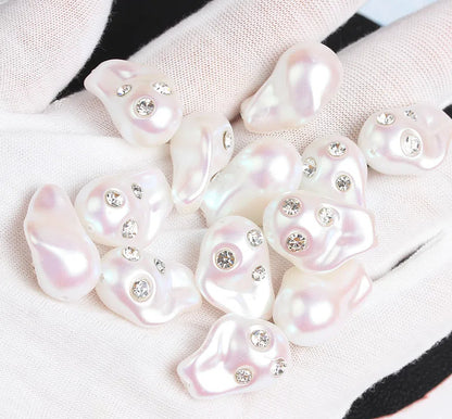 Irregular Acrylic Beads ABS Plastic Imitation Pearl Rhinestone 10pcs 6