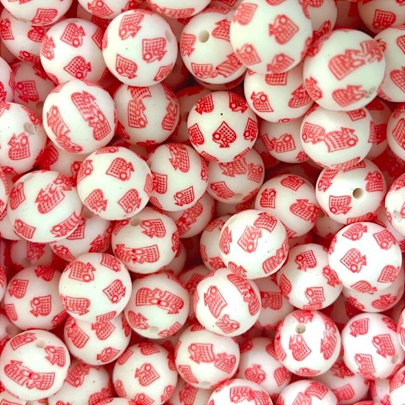 15mm Silicone Beads Red Peach Heart Print 50pcs