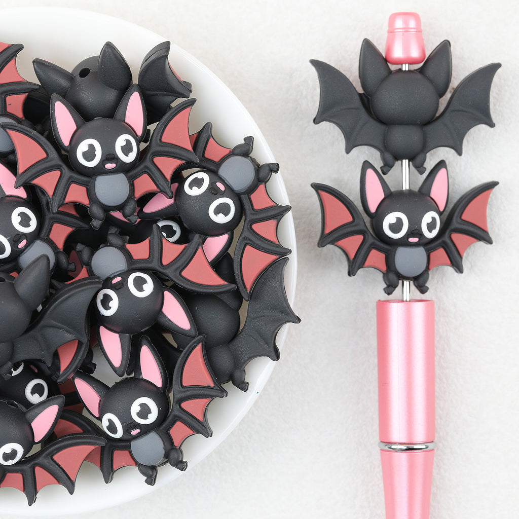  3D Halloween Pink Wing Bat Silicone Focal Beads 20Pcs