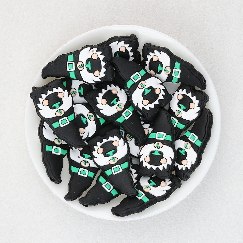 Gnome Cauldron silicone focal beads Wholesale, Black Halloween Wizard Green Accents