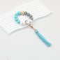 Tassel Wooden Beaded Keychain with PU Leather Tassel 23x10cm