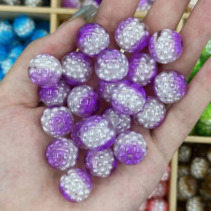 Dual Color Imitation Pearl Waxberry Resin Beads 16mm Glossy Bubblegum 10pcs 3