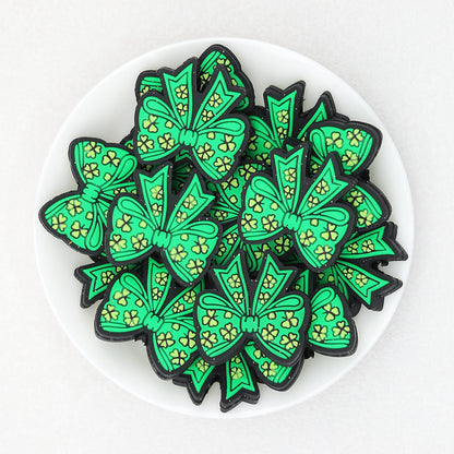 Green Clover Bow Silicone Focal Beads 20 pcs - Bow