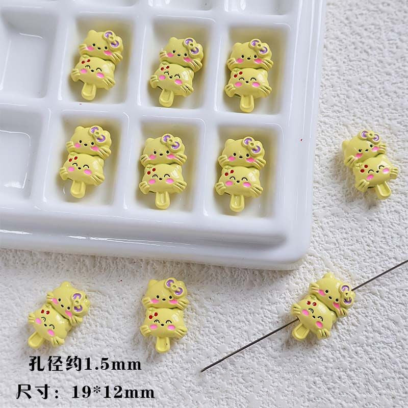 Double Kitty Stack Metal Beads 19mm Painted Alloy 10pcs 5