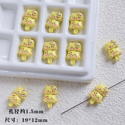 Double Kitty Stack Metal Beads 19mm Painted Alloy 10pcs 5