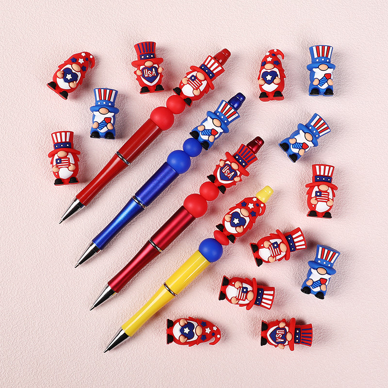 Silicone 3D Focal Beads Independence Day Dwarf USA Text Stars 20pcs 9