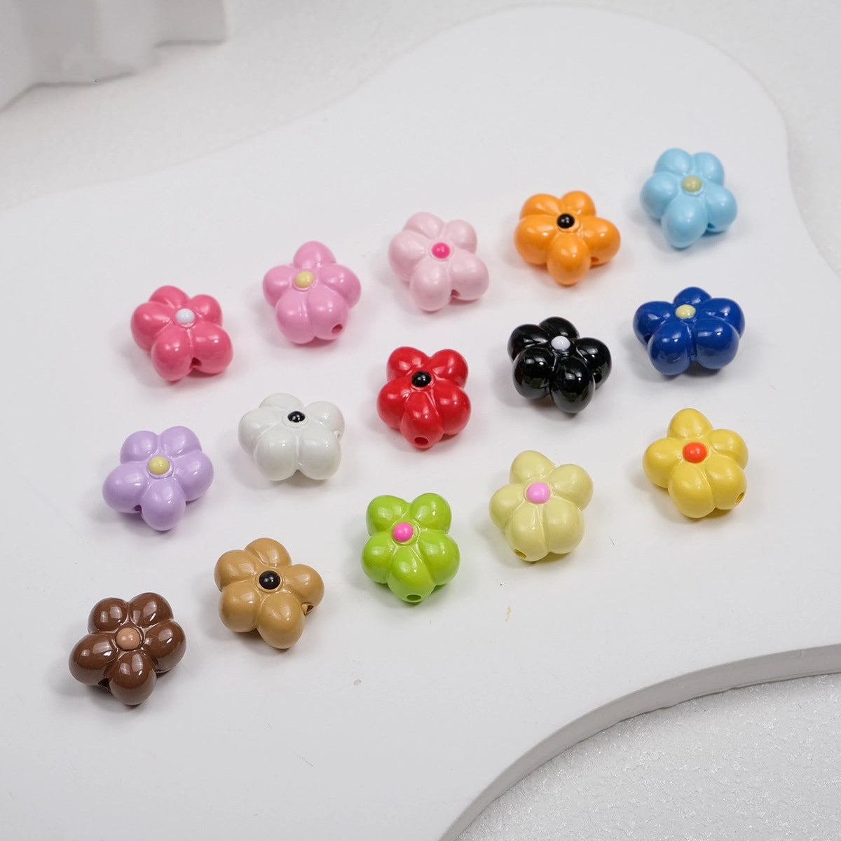 Hand Painted Irregular Flower Acrylic Beads 16mm Enamel Finish 50pcs 2