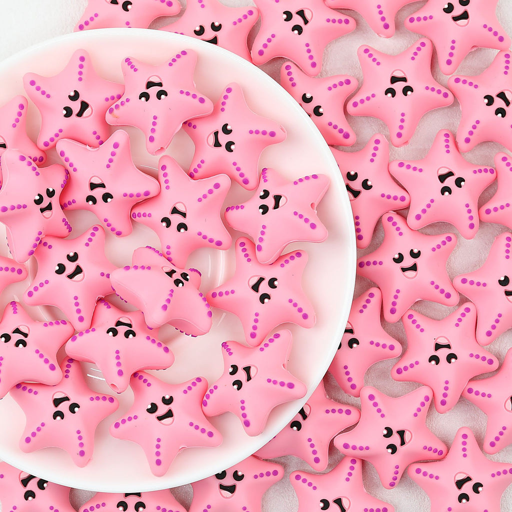Playful Pink Starfish 3D Silicone Focal Beads 20 pcs