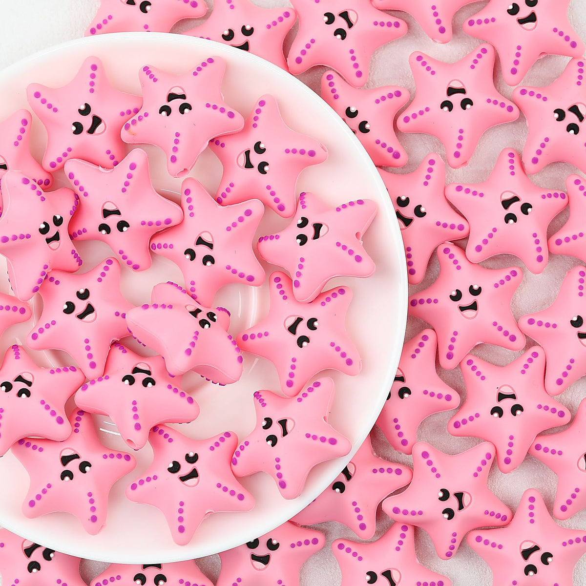 Playful Pink Starfish 3D Silicone Focal Beads 20 pcs