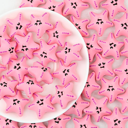 Playful Pink Starfish 3D Silicone Focal Beads 20 pcs
