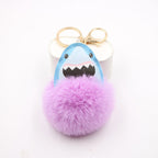 Plush Shark Keychain Blue Leather Face Fluffy Pom Pom Belly 6