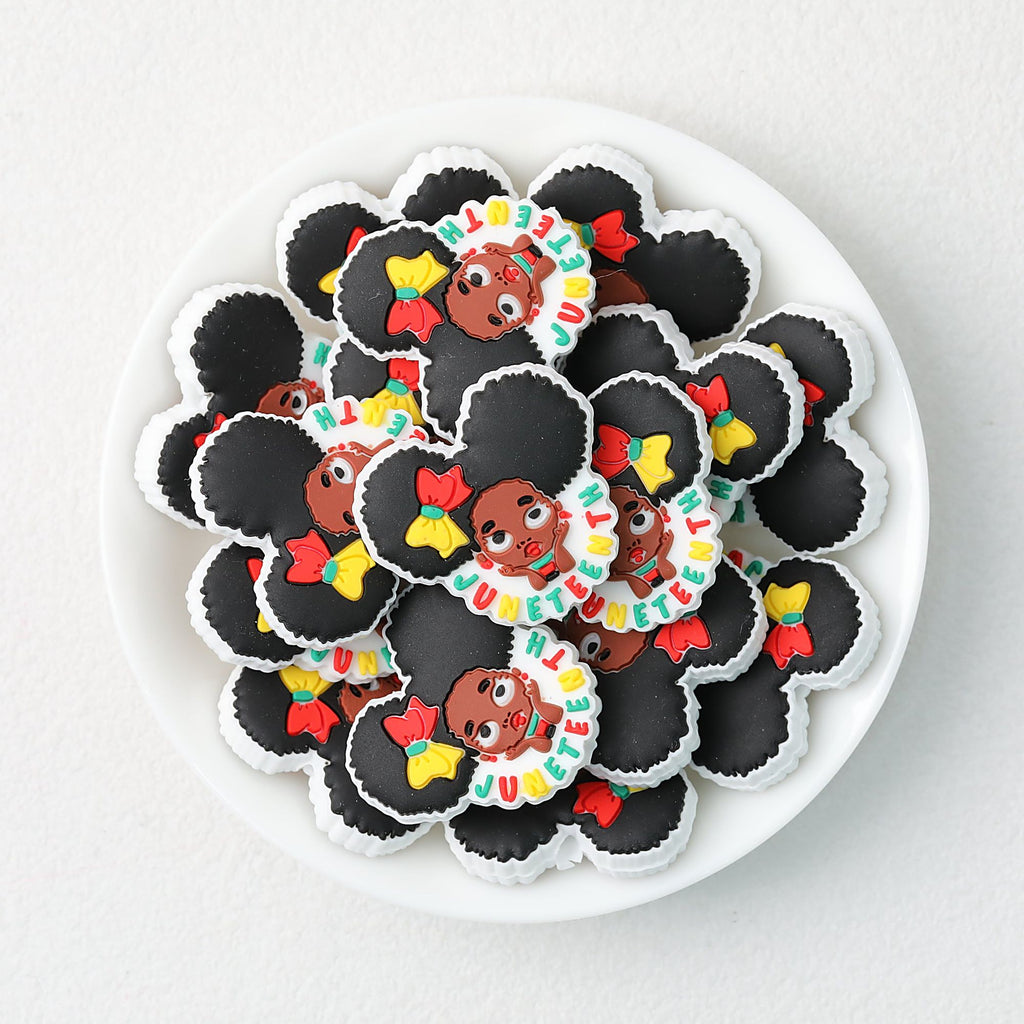Juneteenth Silicone Focal Beads Black Hair Design 20 pcs