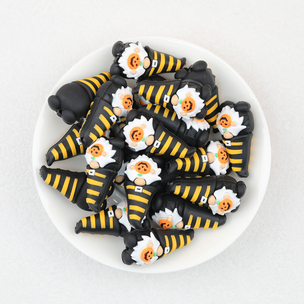 3D Halloween Yellow Striped Hat Dwarf Silicone Focal Beads 20Pcs  2