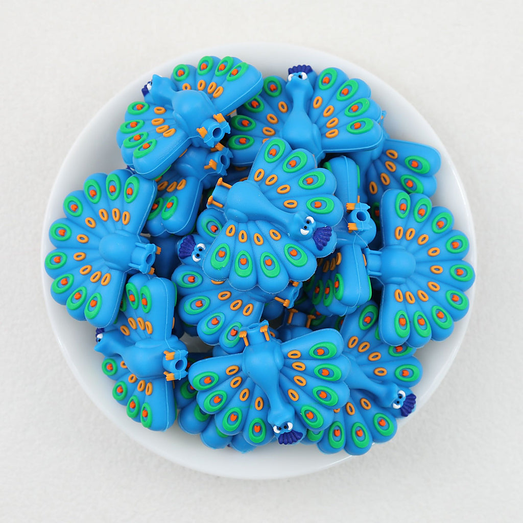 Blue 3D Peacock Silicone Focal Beads with Hole 20pcs