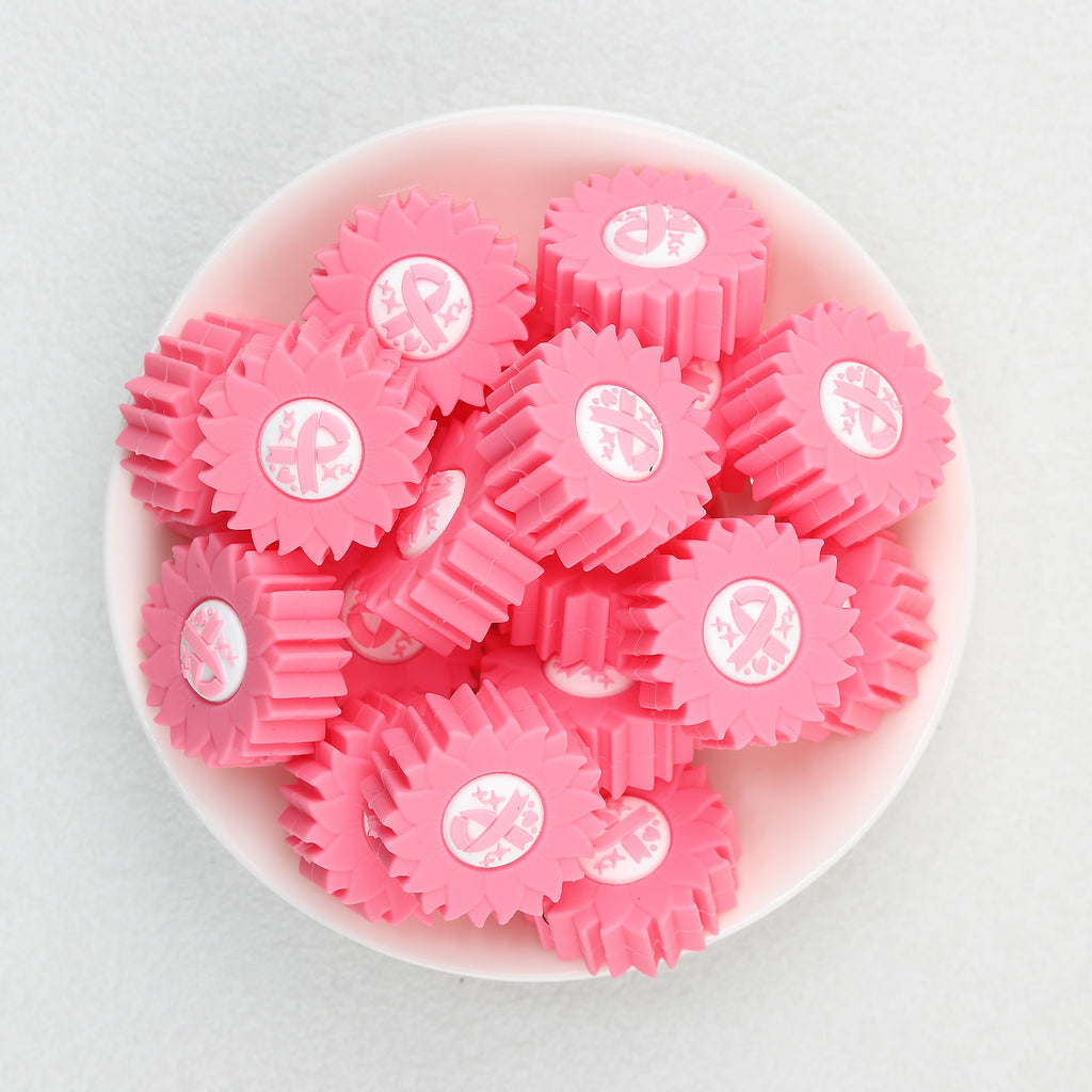 3D Pink Ribbon Daisy Silicone Focal Beads 20Pcs  2