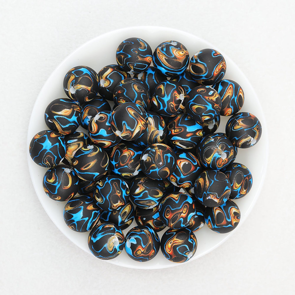 15mm Round Colorful Printed Silicone Beads 50pcs - Color 4