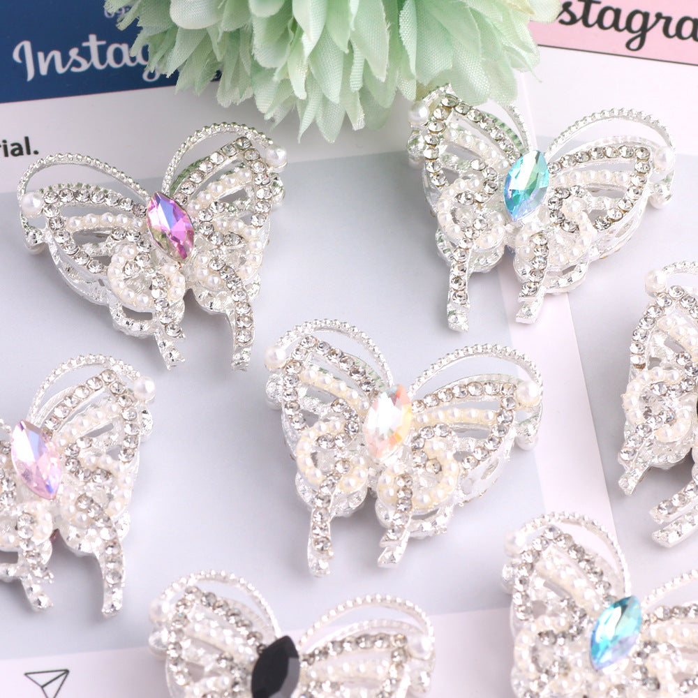 Alloy Butterfly Rhinestone Beads 31x30x11mm 3pcs 3
