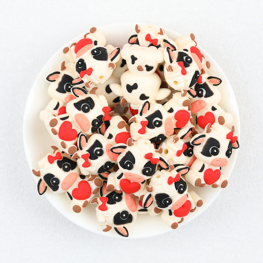 3D  Valentine Heart Cow Silicone Focal Beads 20pcs  2