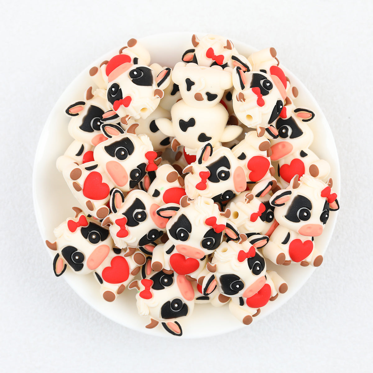 3D  Valentine Heart Cow Silicone Focal Beads 20pcs  2