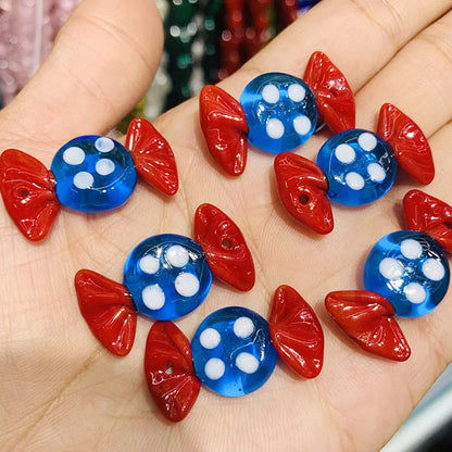 Lampwork Glass Beads Candy Shape 15x28mm Transparent Polka Dotted Stripe 4pcs 4