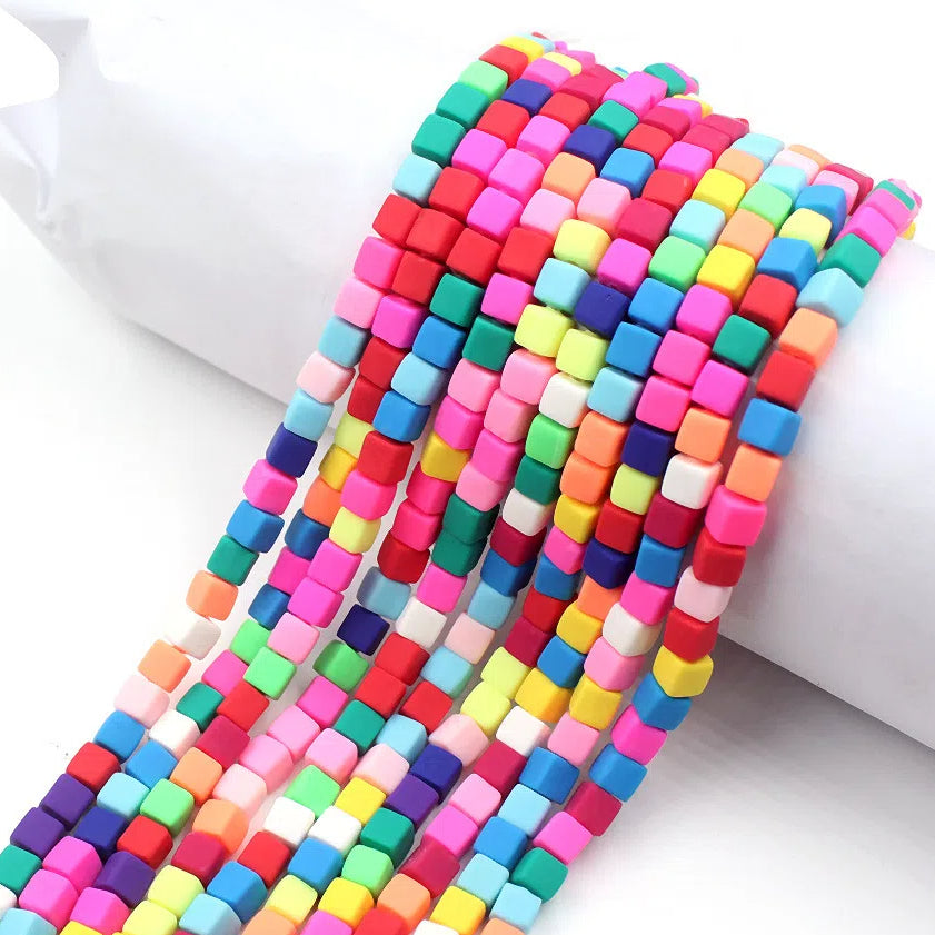 Cube Clay Beads 6mm Solid Color Polymer Matte Finish 10strands 27