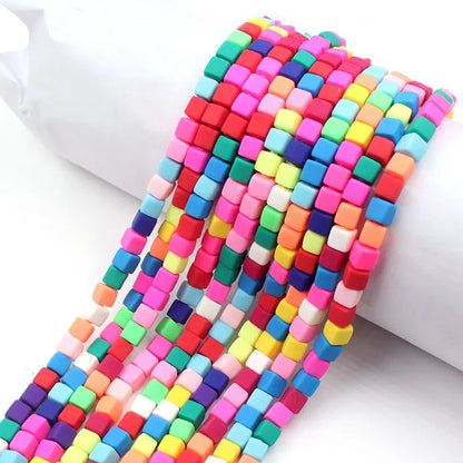Cube Clay Beads 6mm Solid Color Polymer Matte Finish 10strands 27