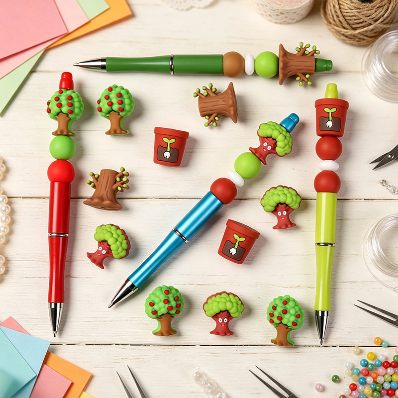 Silicone 3D Green Tree and Potted Plant Focal Beads 20pcs 8
