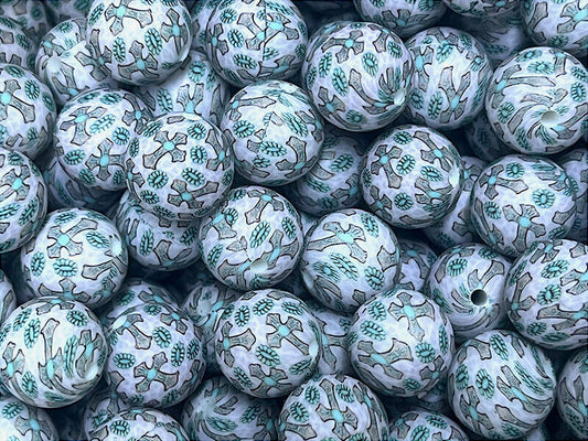 15mm Silicone Beads Color Cross Print 50pcs
