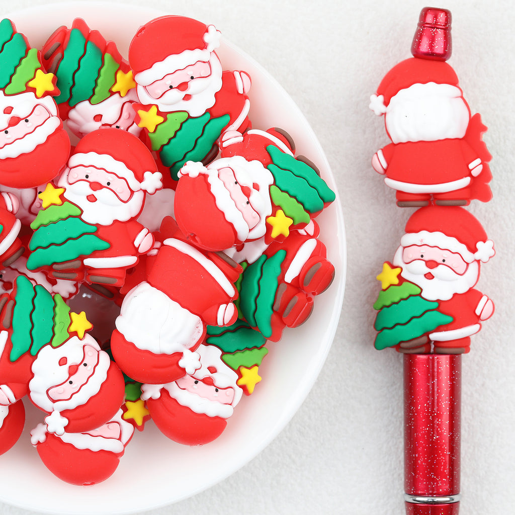 3D Santa Claus Tree Silicone Focal Beads