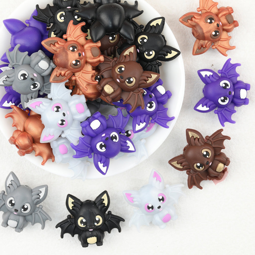  3D Multicolour Halloween Bat Silicone Focal Beads 20Pcs