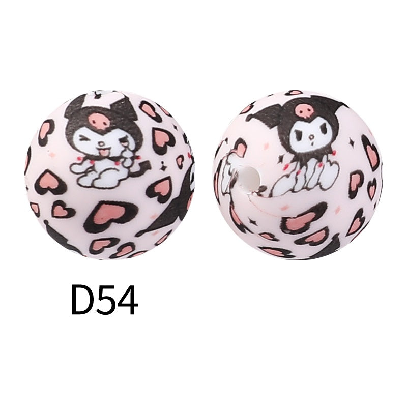 50Pcs 15mm Colored pattern printed silicone beads 56