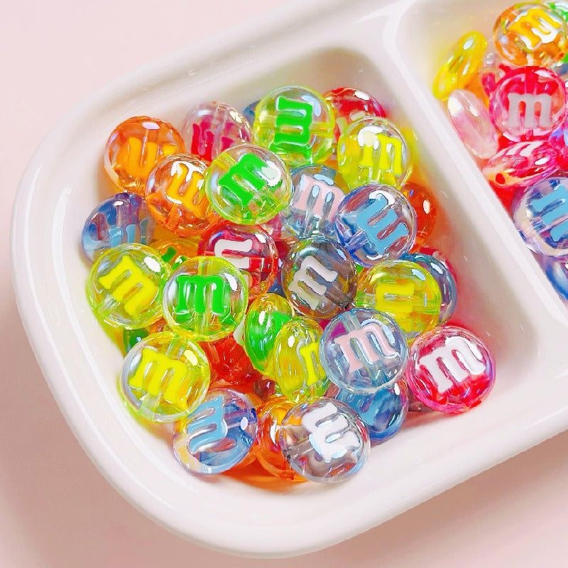 Glossy M Beans Acrylic Beads 14mm Colorful Candy 10pcs 20