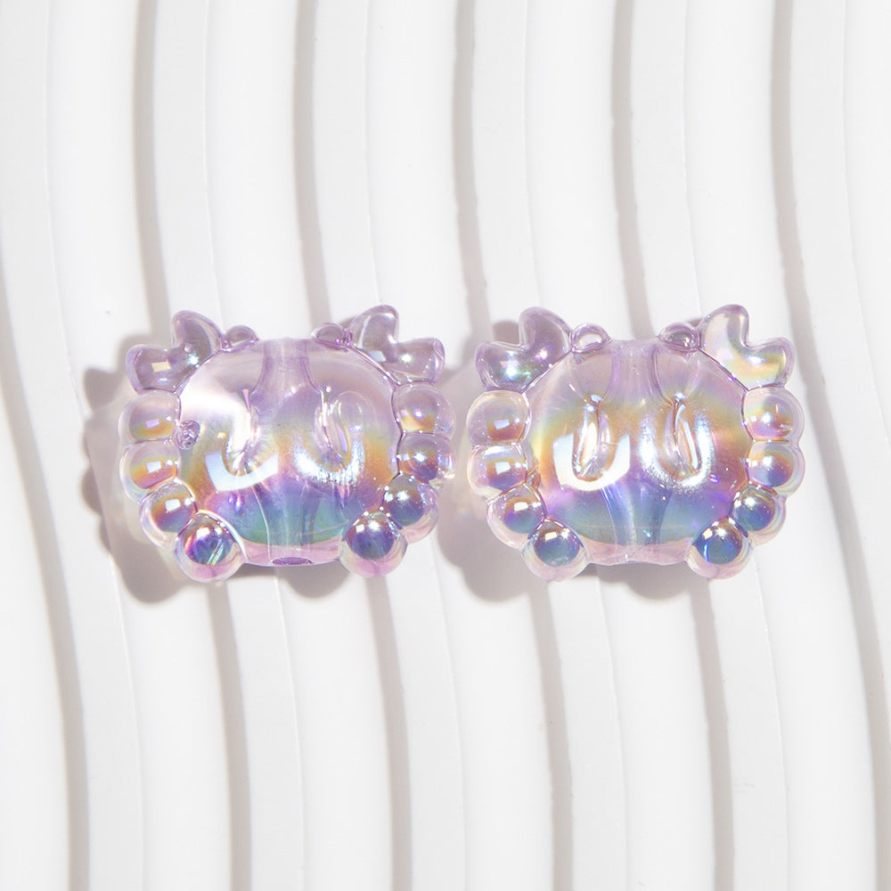 Plating 3D Crab Acrylic Beads 20mm Transparent Colorful 10pcs 9