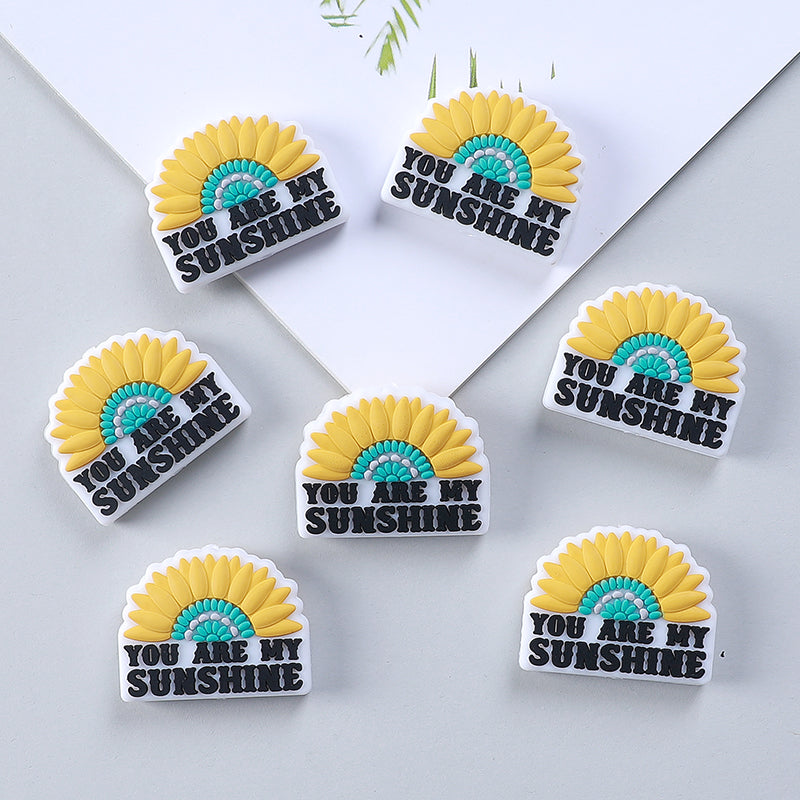 Silicone Focal Beads Daisy You Are My Sunshine Text 20pcs 11
