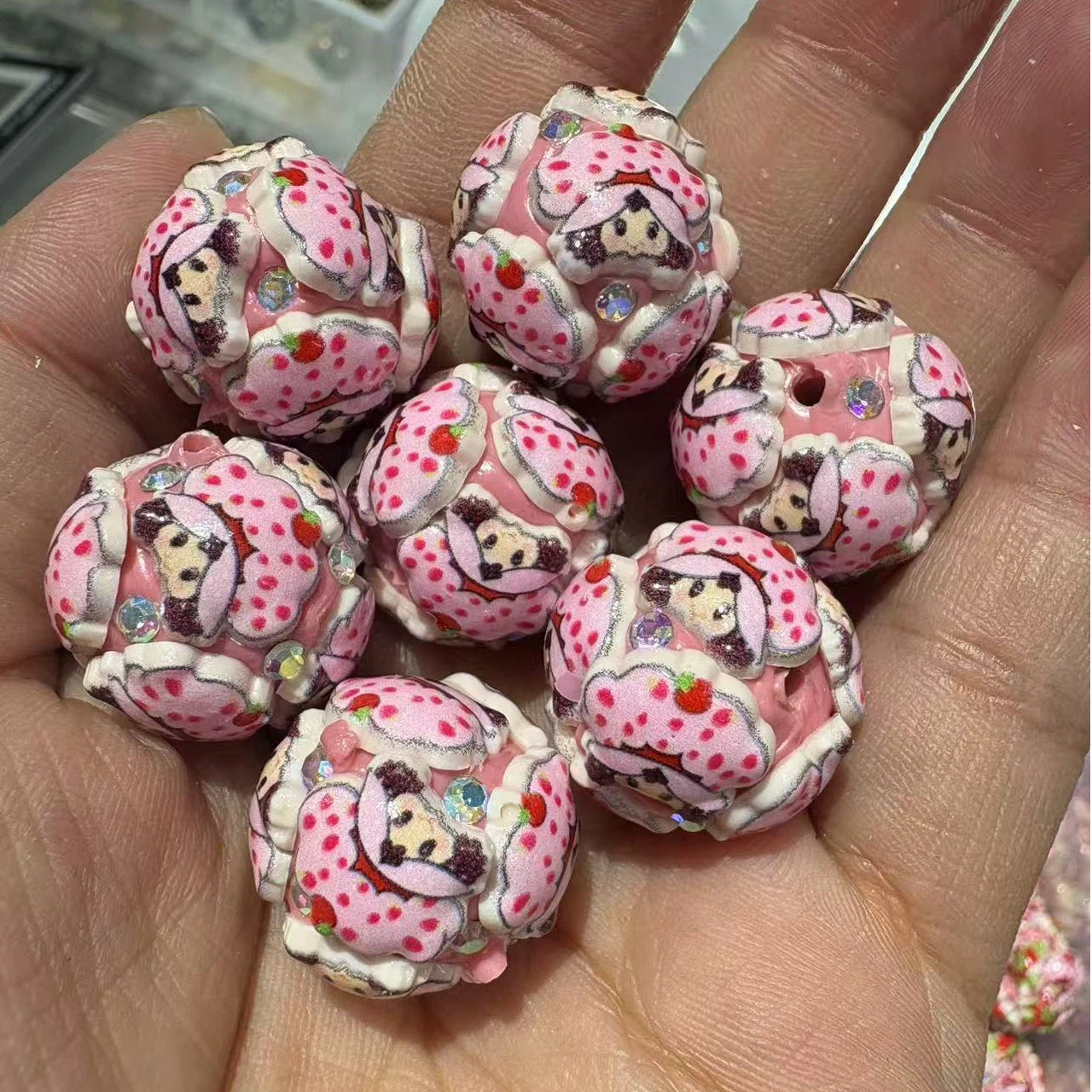 Embellished Bubblegum Beads 20mm Strawberry Shortcake Design 30pcs 10