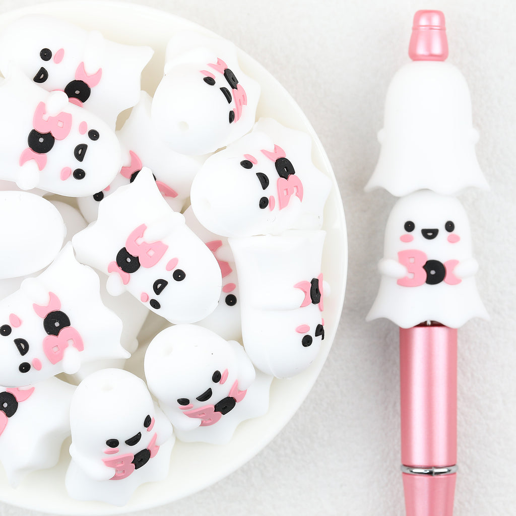  3D Halloween Pink BOO Ghost Silicone Focal Beads 20Pcs