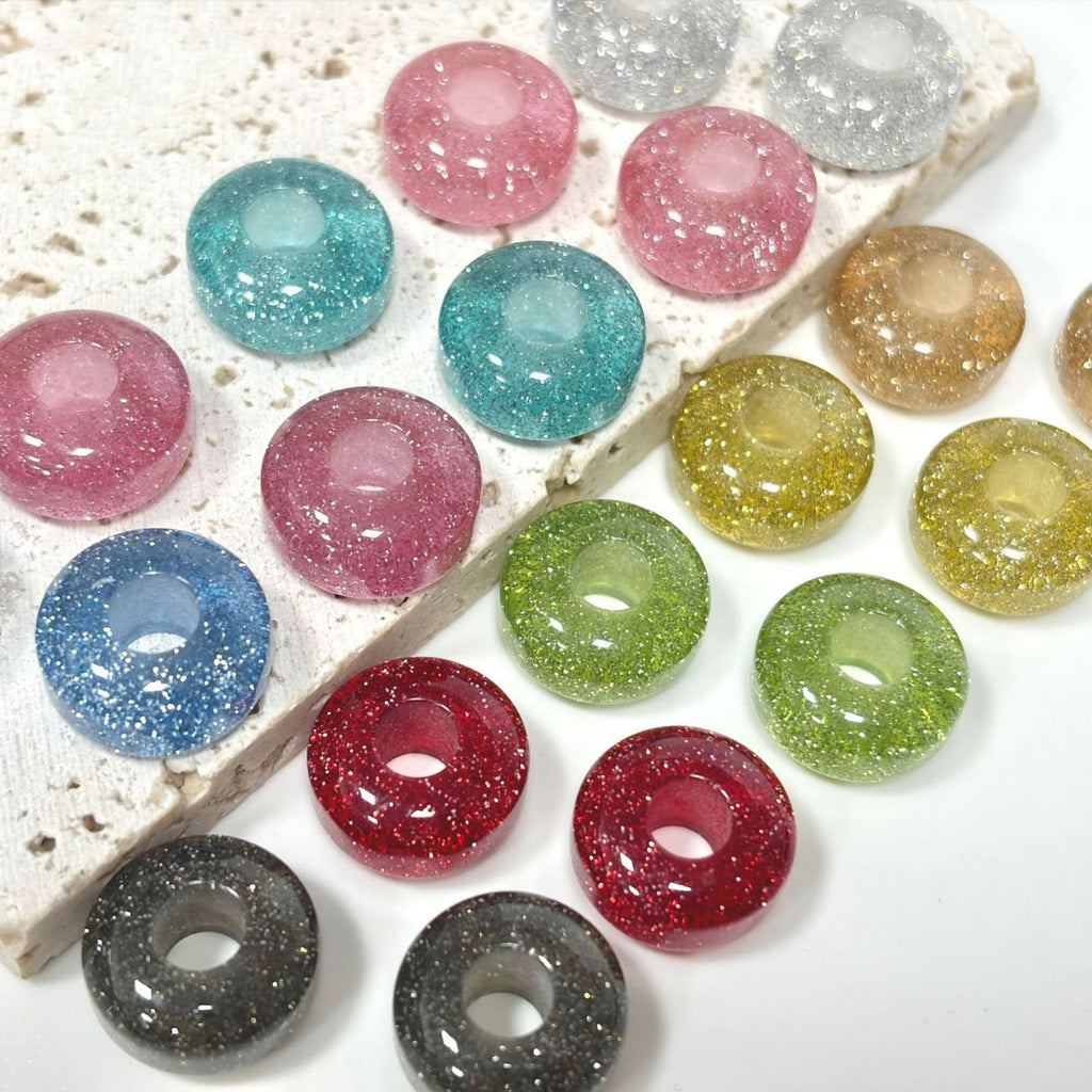Glitter Resin Donut Spacer Beads 14x7.5mm Hole 5mm 100pcs 2