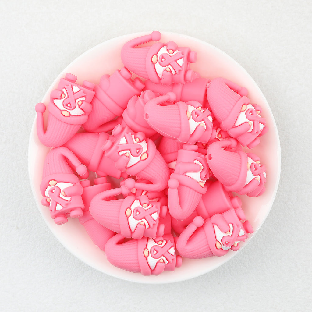 3D Pink Ribbon Dwarf Silicone Focal Beads 20pcs  2