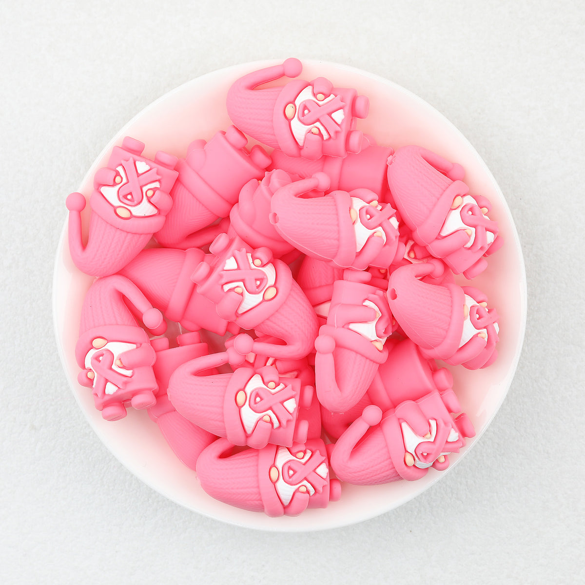3D Pink Ribbon Dwarf Silicone Focal Beads 20pcs  2